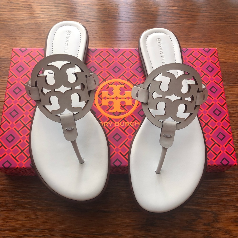 Brand new Tory Burch Miller leather sandals shoes spring blue size 9 Brazil